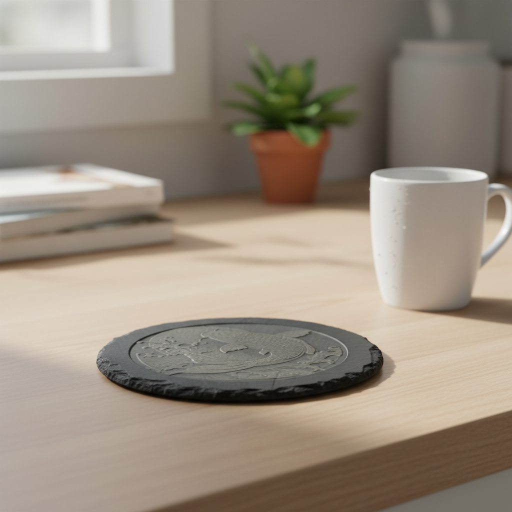 Koi Fish Moon Slate Coaster Natural Photo