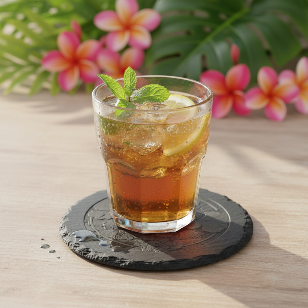Lei Flower Slate Coaster lifestyle image